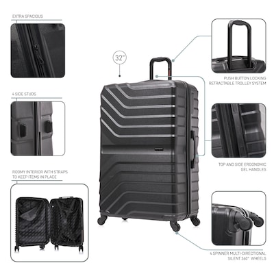 InUSA Aurum 33.66" Hardside Suitcase, 4-Wheeled Spinner, TSA Checkpoint Friendly, Black (IUAUR00XL-BLK)