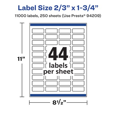 Avery Laser/Inkjet Multipurpose Labels, 1.75"  x 0.6667", Matte White, 11000/Box (94209)