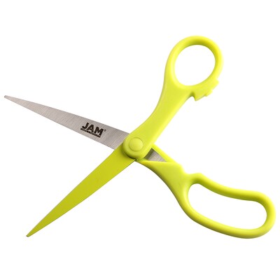 JAM Paper 8" Plastic General Purpose Scissors, Pointed Tip, Lime Green (342GR)