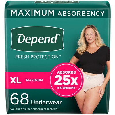 Depend Fit-Flex Adult Incontinence Underwear for Women, Disposable, XL, Blush, 68 Count (54199)