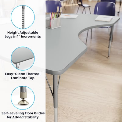 Flash Furniture Wren Kidney Activity Table, 72" x 48", Height Adjustable, Gray Top/Silver Frame (XUA4872KDGYTA)