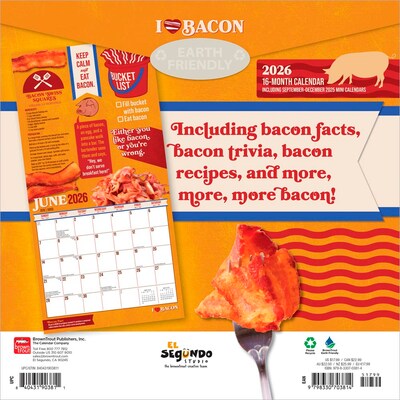 2026 BrownTrout I Love Bacon 12 x 12 Monthly Wall Calendar (9798330703814)