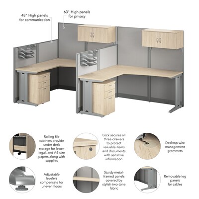 Bush Business Furniture Office in an Hour 2 Person L Cubicle Desk Set, Natural Elm (OIAH008NE)