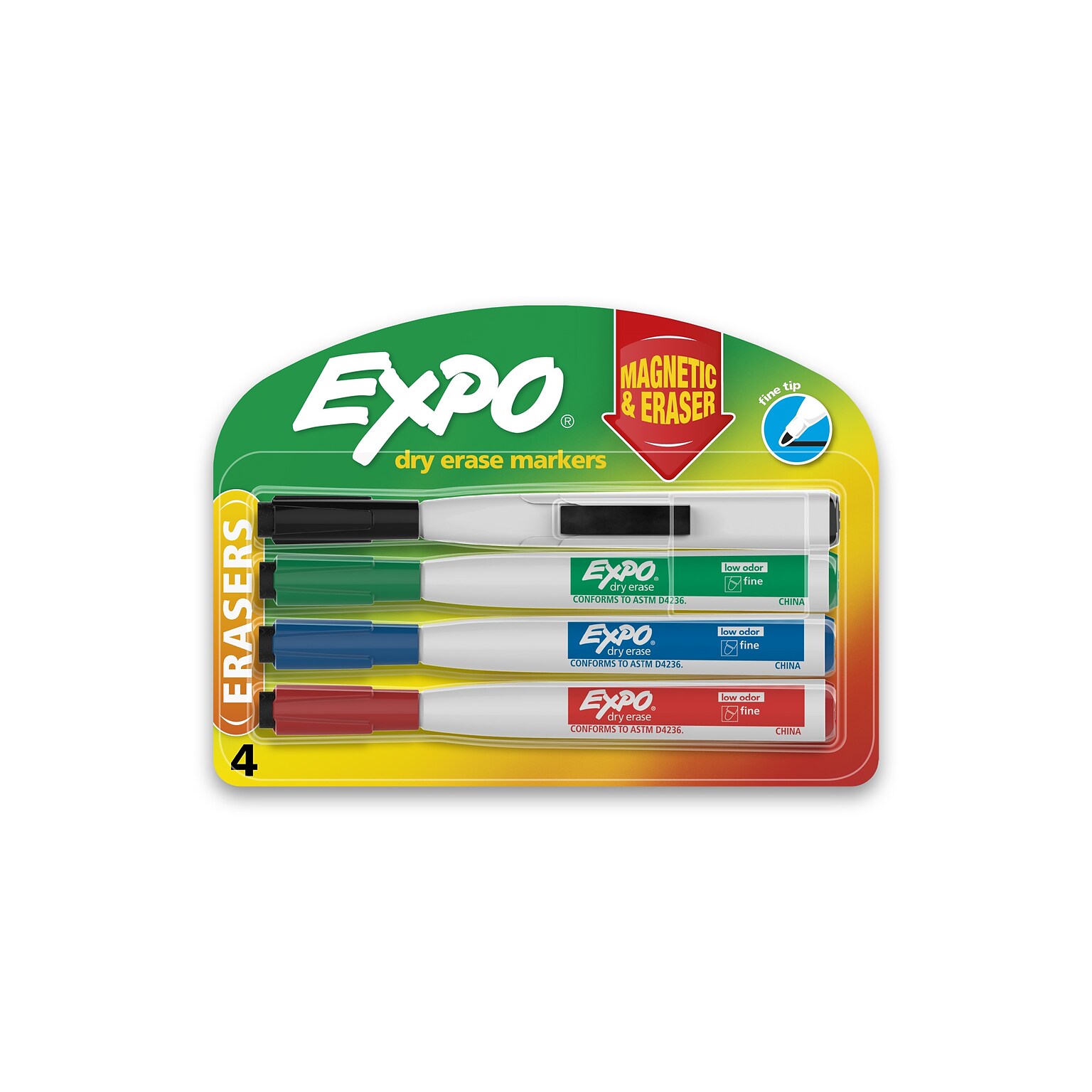 Expo Magnetic Dry Erase Markers, Fine Tip, Assorted, 4/Pack (1944746)