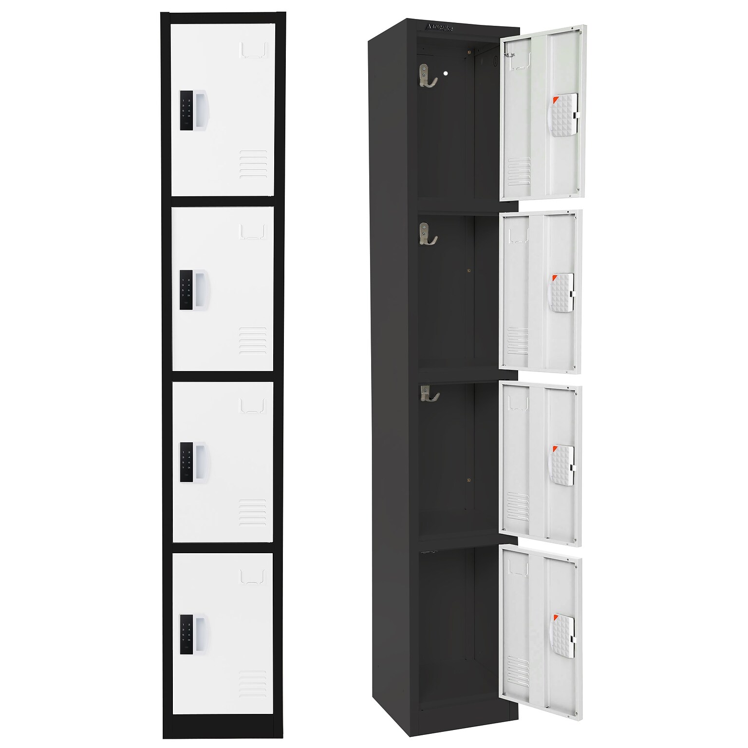AdirOffice 72H 4-Tier Black/White Storage Locker (ADI629-204-B-W-DL)