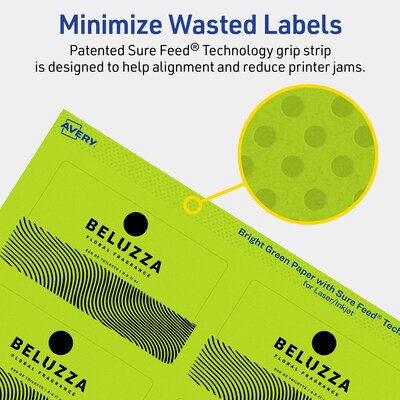 Avery Laser/Inkjet Multipurpose Rectangle Labels, 2" x 3.5", Bright Green, 160/Pack (94238)