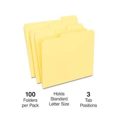 Staples® Reinforced File Folders, 1/3 Cut Tab, Letter Size, Yellow, 100/Box (TR508903)