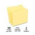 Staples® Reinforced File Folders, 1/3 Cut Tab, Letter Size, Yellow, 100/Box (TR508903)