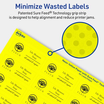 Avery Laser/Inkjet Rectangle Multipurpose Labels, 1" x 2.5", Neon Yellow, 960/Pack (94221)