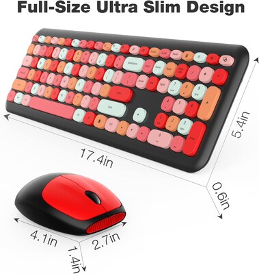 SaharaCase Wireless Ergonomic Keyboard and Laser Mouse Combo, Black/Red (KB2)