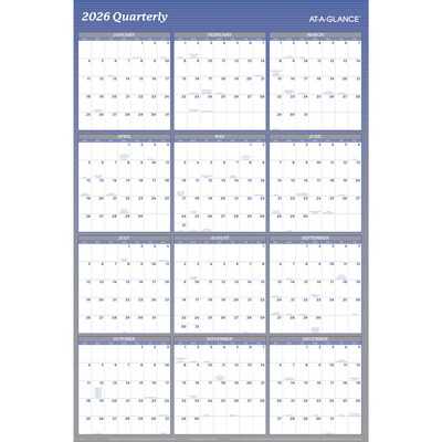 2026 AT-A-GLANCE 48" x 32" Yearly Dry Erase Wall Calendar, Reversible, White/Blue (A1152-26)