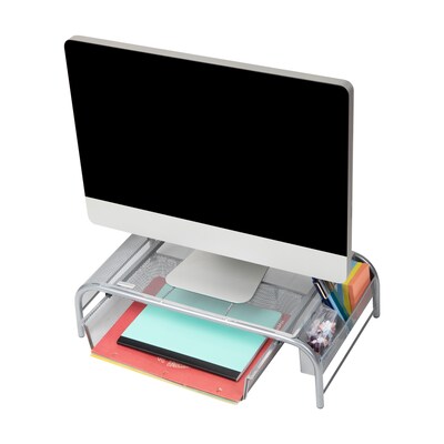 Mind Reader Monitor Stand with Paper Tray, Metal, Silver  (MESHMONSTA-SIL)