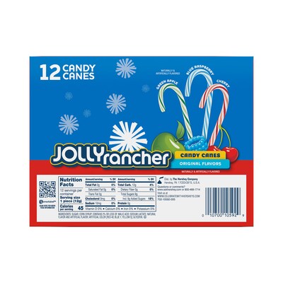 JOLLY RANCHER Assorted Fruit Flavored Christmas Candy Canes Box, 5.28 oz, 12/Box (HEC10592)