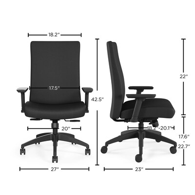 WPS Upholstered Task Chair 2D, Adjustable Arms, Black Fabric Synchro Tilt (54045)