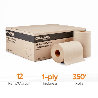 Coastwide Professional™ Recycled Hardwound Paper Towels, 1-Ply, 350 ft./Roll, 12 Rolls/Carton (CW21814)