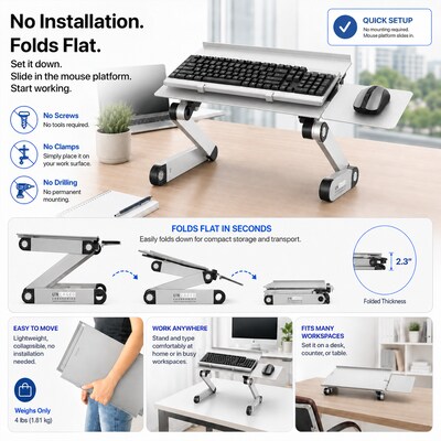Uncaged Ergonomics WorkEZ Adjustable Keyboard and Mouse Tray, Silver (WEKTs)