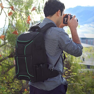 USA GEAR S Series DSLR Camera Backpack with Laptop Compartment, Black and Green (GRSLS17100GNEW)