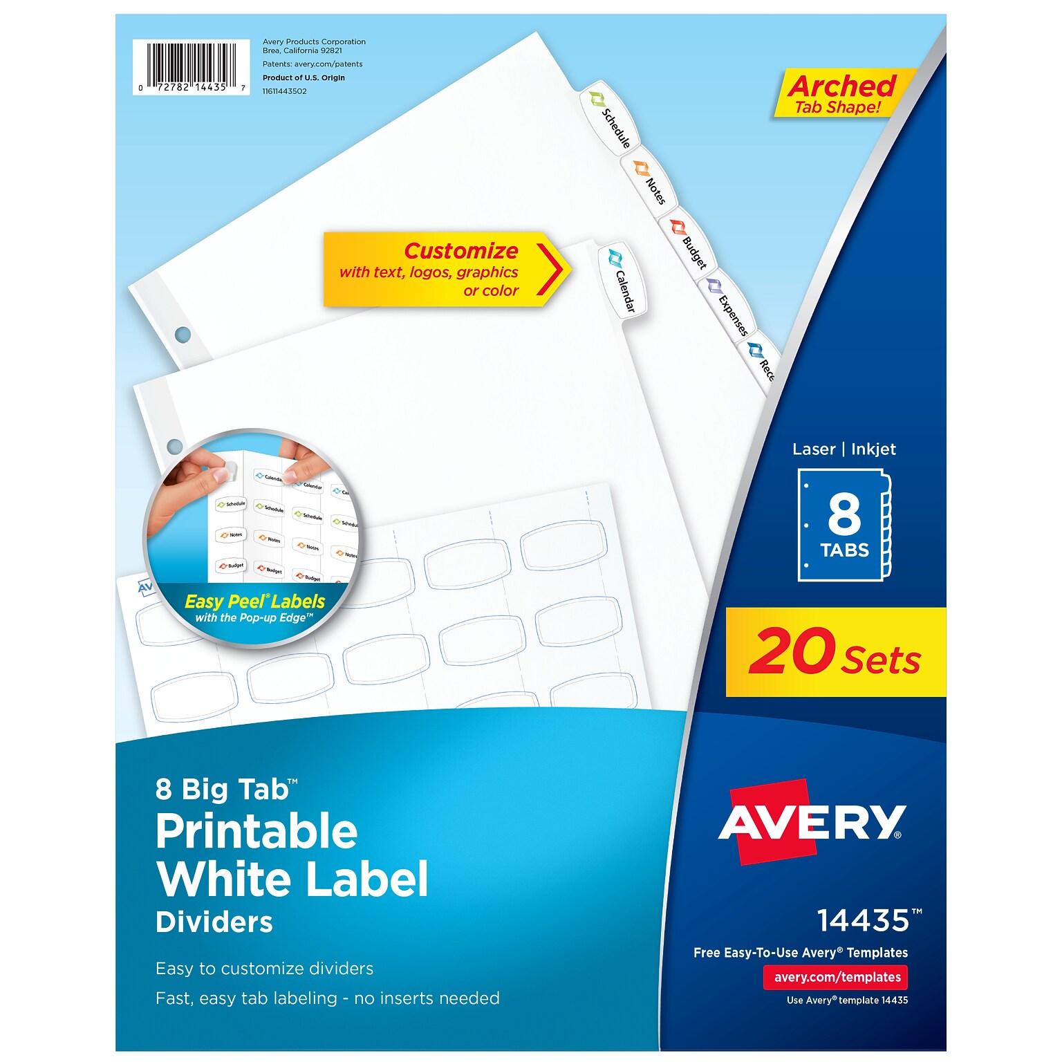 Avery Big Tab Printable Paper Dividers with White Labels, 8 Tabs, 20 Sets/Pack (11435)