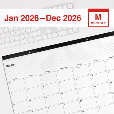 2026 Staples 22 x 17 Monthly Desk Pad Calendar, Unlined, Black/White (ST58448-26)