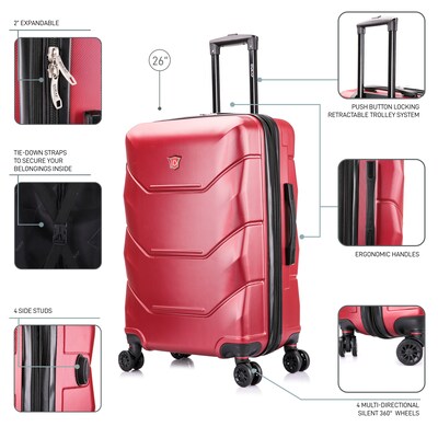 DUKAP Zonix 26" Hardside Suitcase, 4-Wheeled Spinner, TSA Checkpoint Friendly, Wine (DKZON00M-WIN)