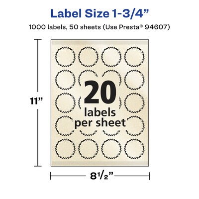 Avery Pearlized Ivory Burst Multipurpose Labels, 1.75", Ivory, 1000/Box (94607)