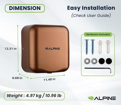 Alpine Industries Hemlock 110/120V Automatic Hand Dryer, Copper (400-10-COP)