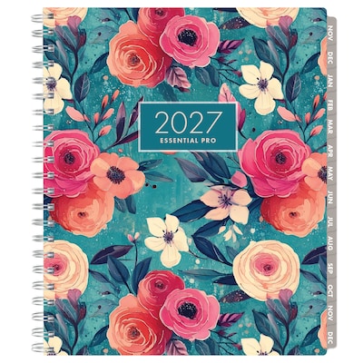 2027 Excello Brands Essential Pro 8.5" x 11" Weekly & Monthly Planner, Teal Floral (ESPRO-CY27-8511-17)