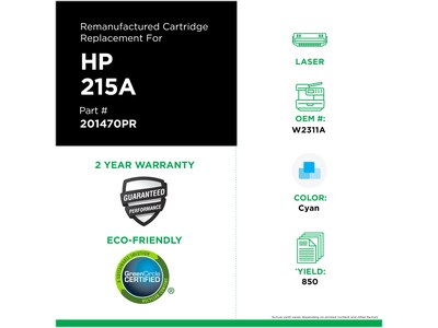 Clover Imaging Group has replaced the Cyan Standard Yield Toner Cartridge for HP 215A (W2311A)
