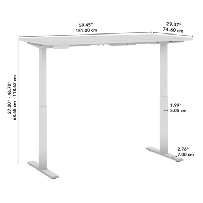 Bush Business Furniture Move 60 Series 60"W Electric Height Adjustable Standing Desk, White (M6S6030WHBK)