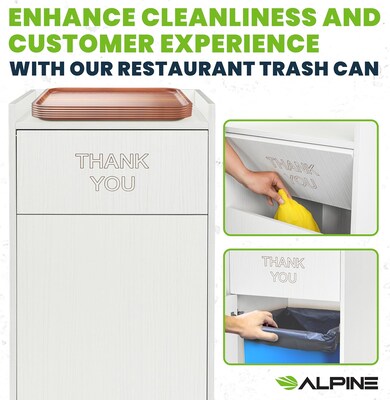 Alpine Industries Wood Trash Can Enclosure with Tray Top, 40 Gallon, White, 2/Pack (476-WHI-2PK)