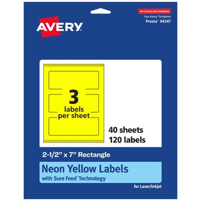 Avery Rectangle Laser/Inkjet Multipurpose Labels, 2.5 x 7, Neon Yellow (120/Box)