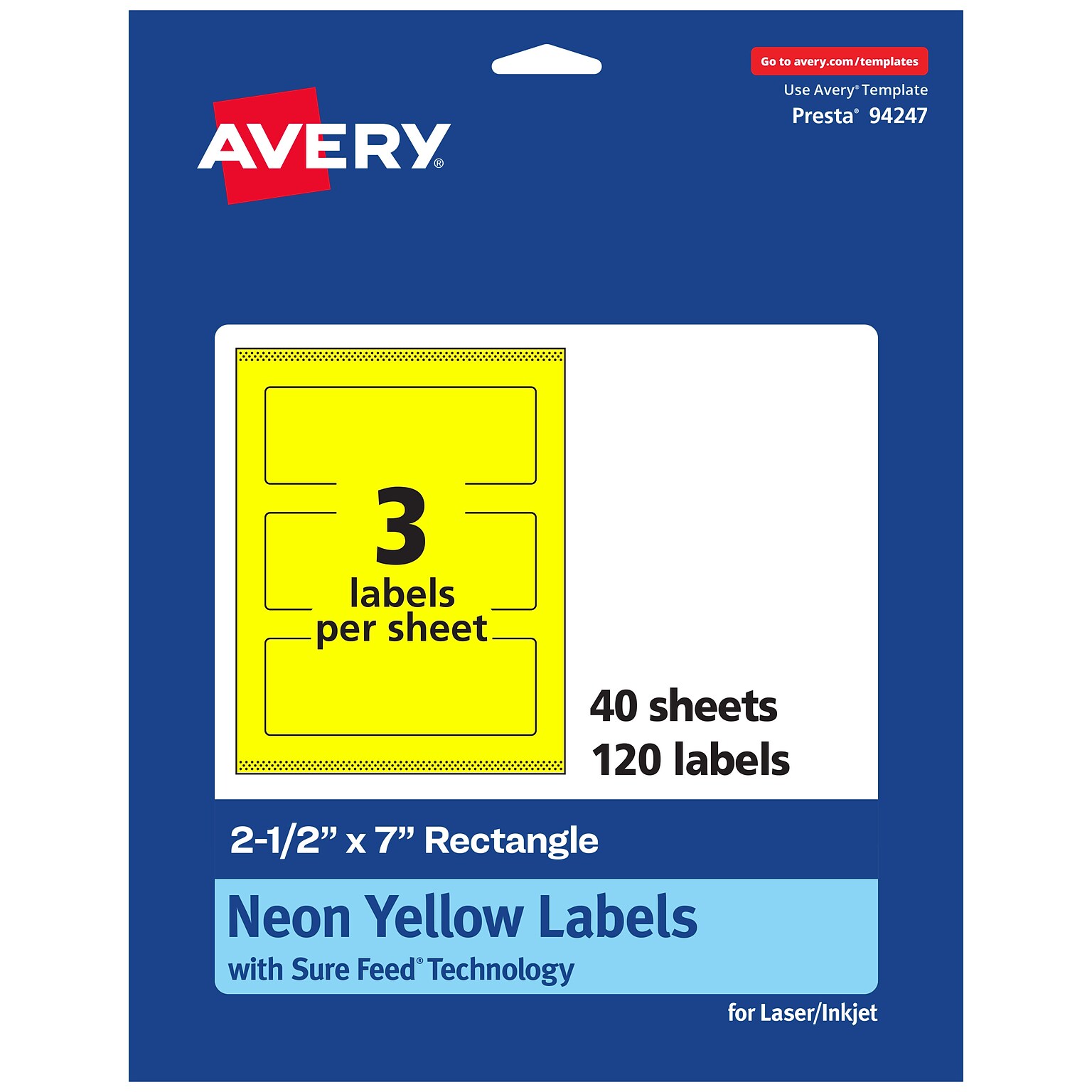 Avery Rectangle Laser/Inkjet Multipurpose Labels, 2.5 x 7, Neon Yellow (120/Box)
