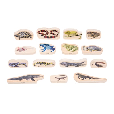 TickiT Wooden Reptile & Amphibian Blocks, Natural, 15/Set (CTU73570)