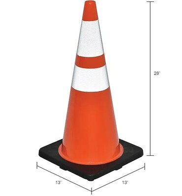 Global Industrial 28" Traffic Cone, Reflective, Black Base, 7 lbs. (708147)