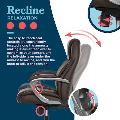 La-Z-Boy Niall AIR Lumbar Pro+ Ergonomic Vegan Leather Executive Big & Tall Chair, 400 lb. Capacity, Dark Brown (60114-DBRN)