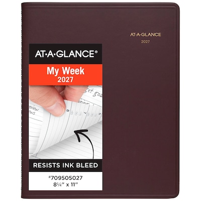 2027 AT-A-GLANCE 8.25 x 11 Weekly Appointment Book, Faux Leather Cover, Wine Stone (70-950-50-27)
