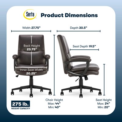Serta Comfort Modern Ergonomic Bonded Leather Swivel Executive Chair, Brown (CHR10132B)