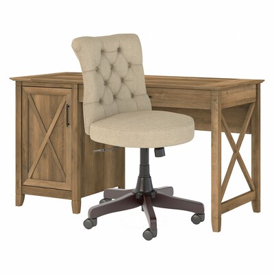 Bush Furniture Key West 54 Computer Desk with Storage and Mid-Back Tufted Office Chair, Reclaimed Pine (KWS020RCP)