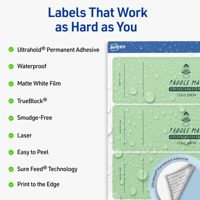 Avery Rectangle Laser Multipurpose Labels, 2.25 x 7.75, White, 400/Box (19479399319)