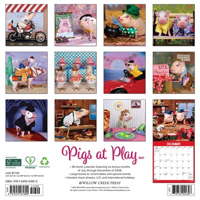 2027 Willow Creek Pigs at Play 12 x 12 Monthly Wall Calendar, Assorted Colors (61800)