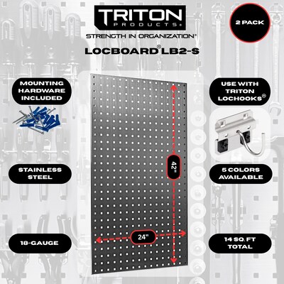 Triton Products LocBoard 24 x 42 x 9/16 Stainless Steel Square Hole Pegboards, 2/Set (LB2-S)