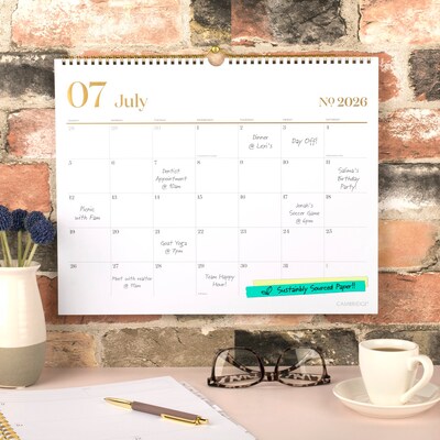 2026-2027 Cambridge Workstyle 15 x 12 Academic Monthly Wall Calendar, White/Gold (1606-707A-27)