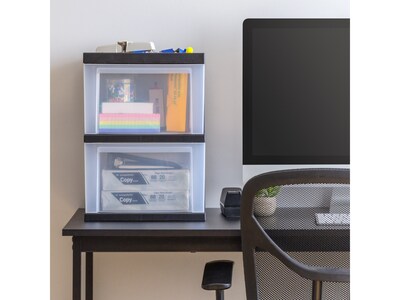Iris 2-Compartment Stackable Desktop Storage Drawer, Black/Translucent White (116352)