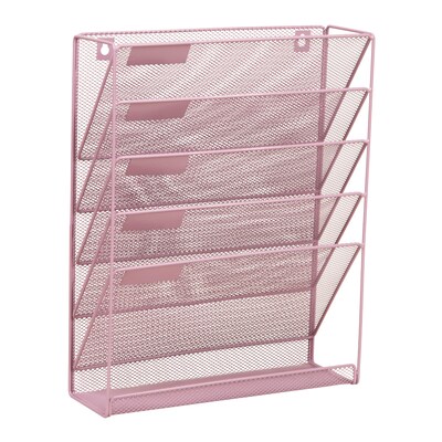 Staples 5-Pocket Metal Mesh Mountable Wall File, Letter Size, Dusty Pink (ST63848)