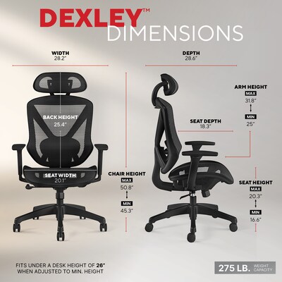 Staples® Dexley Ergonomic Mesh Swivel Task Chair, Black (UN56946)