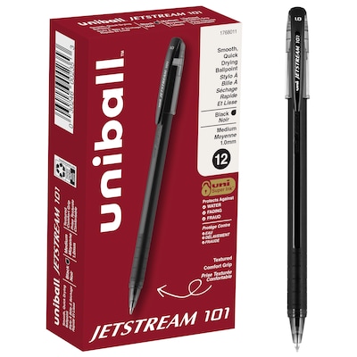 uni Jetstream 101 Ballpoint Pens, Medium Point, 1.0mm, Black Ink, Dozen (1768011)