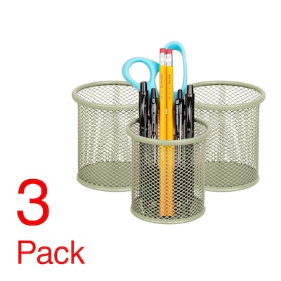 Staples Metal Mesh Pen Cups, Sage Green, 3/Set (ST63822)