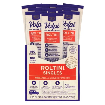 Volpi Roltini Singles, Uncured Pepperoni & Mozzarella, 1.5 oz, 24/Pack (220-02486)