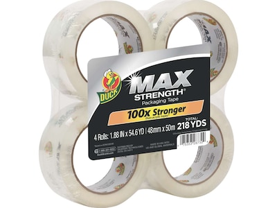 Duck Max Strength Heavy Duty Packing Tape, 1.88 x 54.6 yds., Clear, 4/Pack (241511)