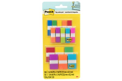 Post-it Flags Combo Pack, .47 Wide and .94 Wide, Assorted Colors, 320 Flags/Pack (683-XL1)